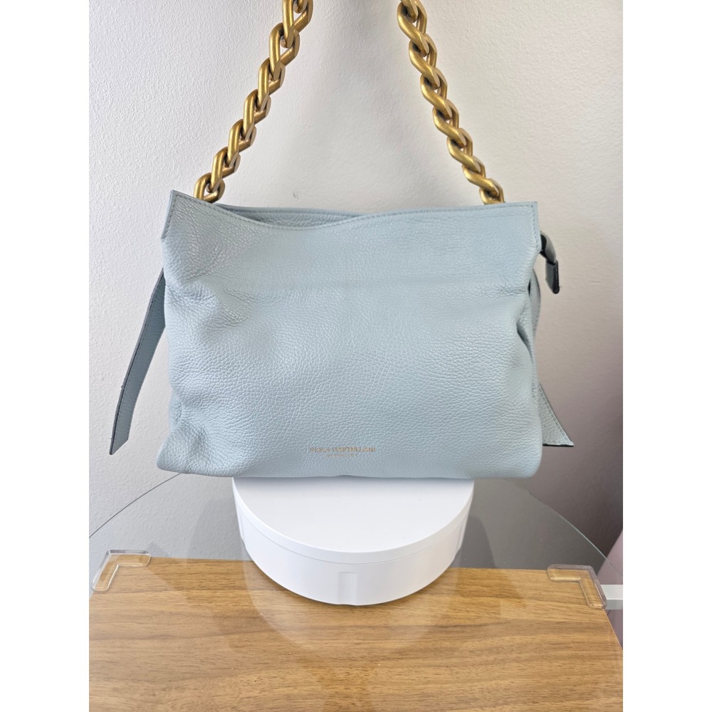 Viola Castellani Milano Light Blue Pebbled Leather Chain Shoulder Bag Italy